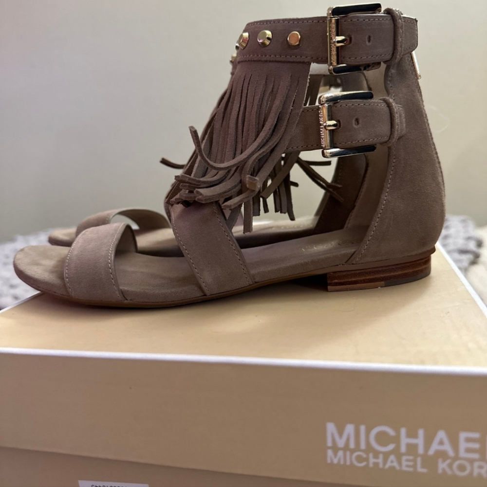 Michael Kors Brown Suede Fringe Sandals